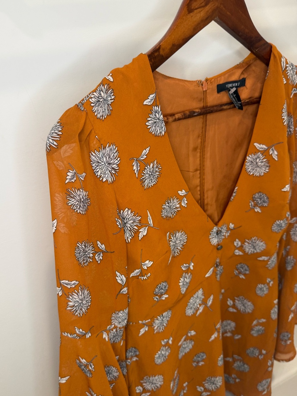 Forever 21 burnt Orange Floral V-Neck dress